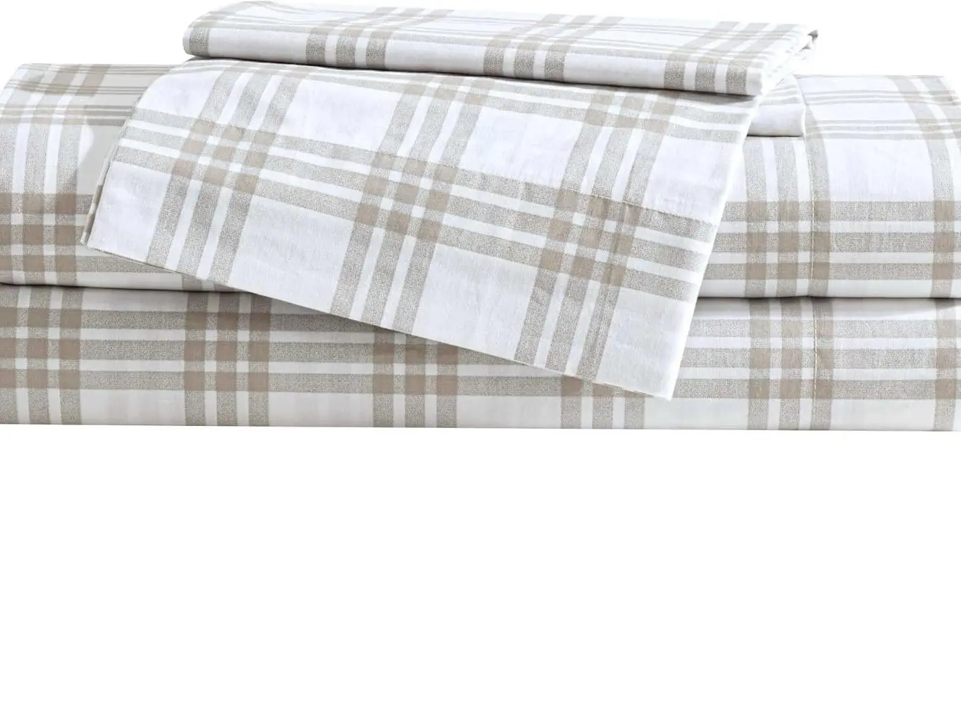 Eddie Bauer - Queen Sheet Set with Fitted Sheet & Pillowcases, 100% Cotton Percale Bedding, Crisp & Cool, Deep Pocket, Basic Plaid Beige