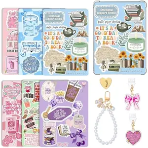 Case Insert Cards Set, 6 Book-Themed Designs with Pearl Keychain and USB-C Dust Plugs, for 11th/12th Generation 6.8" Display