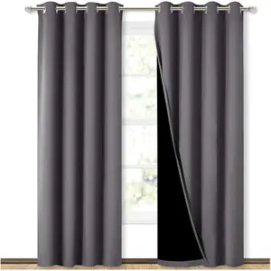 Grey Full Shade Curtain Panels, Pair of Energy Smart & Noise Blocking Out Blackout Drapes for Dining Room Window, Thermal Insulated Guest Room Lined Window Dressing(Gray, 52 x 84 inch)