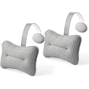 2-Pack Grey Large Hot Tub Spa Pillow - Universal Chaise Lounge Headrest & Neck Support Cushion, Adjustable Height with Long Strap, Easy Drying with Hook