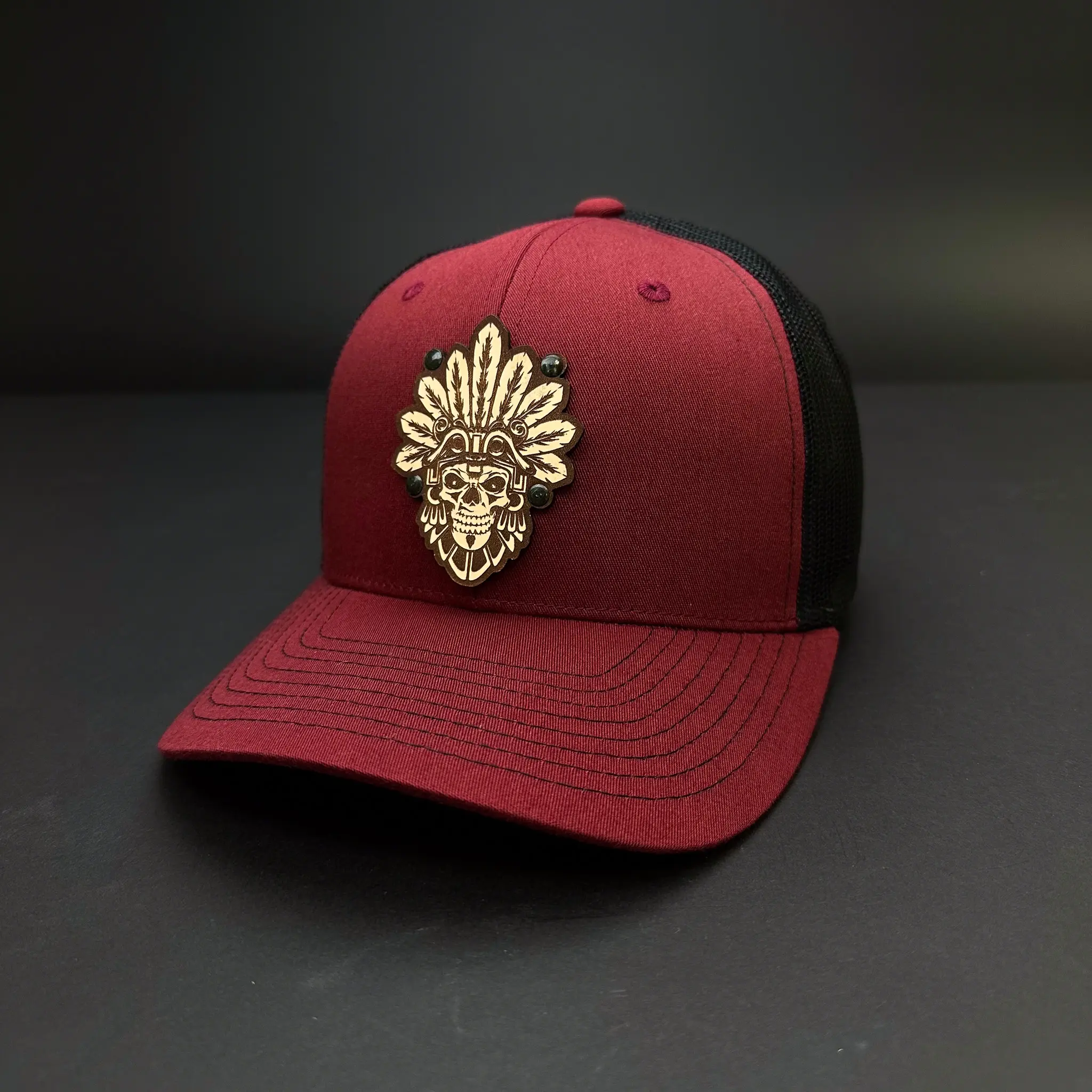 Aztec Skull Leather Patch Hats