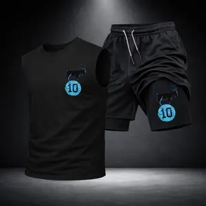 Men’s Black Workout Set Sleeveless Tank Top & Sports Shorts 2-Piece Gym Outfit