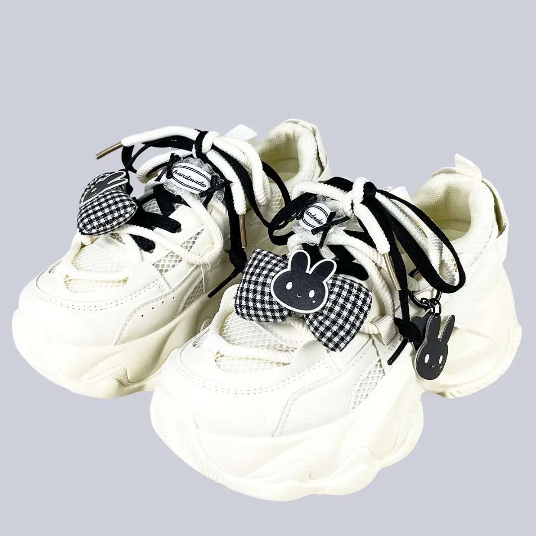 Gingham Bunny Dark Coquette Kawaii Chunky Sneakers – Unisex