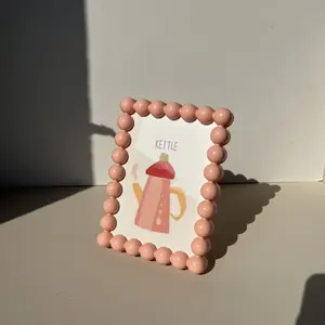 Round Bead Plastic Picture Frame for Home Decor, Modern Minimalist Photo Display Stand, Stylish Hanging and Tabletop Frame