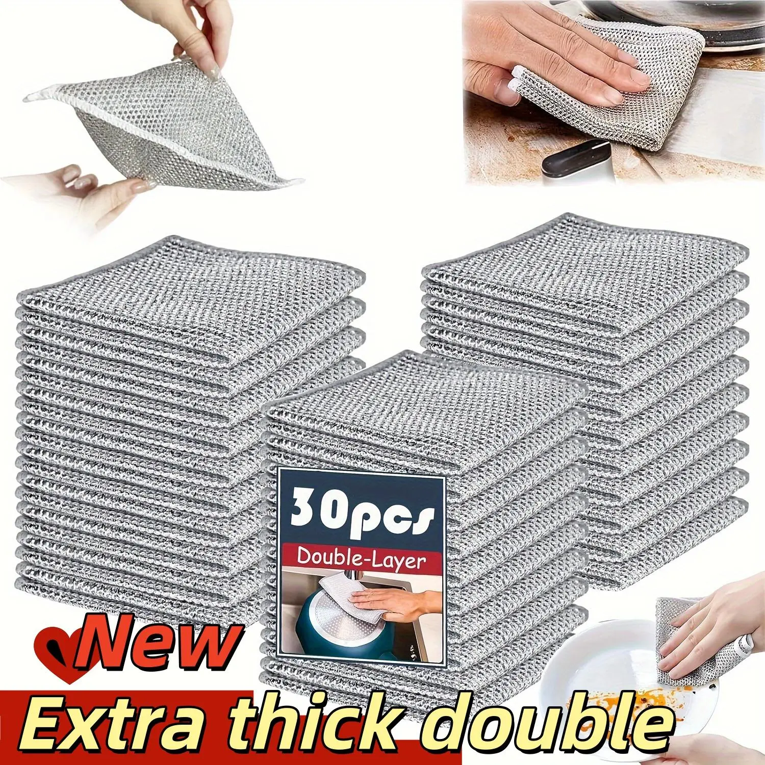10/30 Counts Multi-Purpose Dish Wash Extra Thick Double-Layer Scrubbers for Kitchen Cleaning - 30pcs Double Layer Design for Effective Home & Kitchen Use