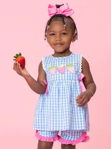 Gingham Embroidered Strawberries 100% Cotton Ruffle Outfit Gingham Embroidered Strawberries 100% Cotton Ruffle Outfit