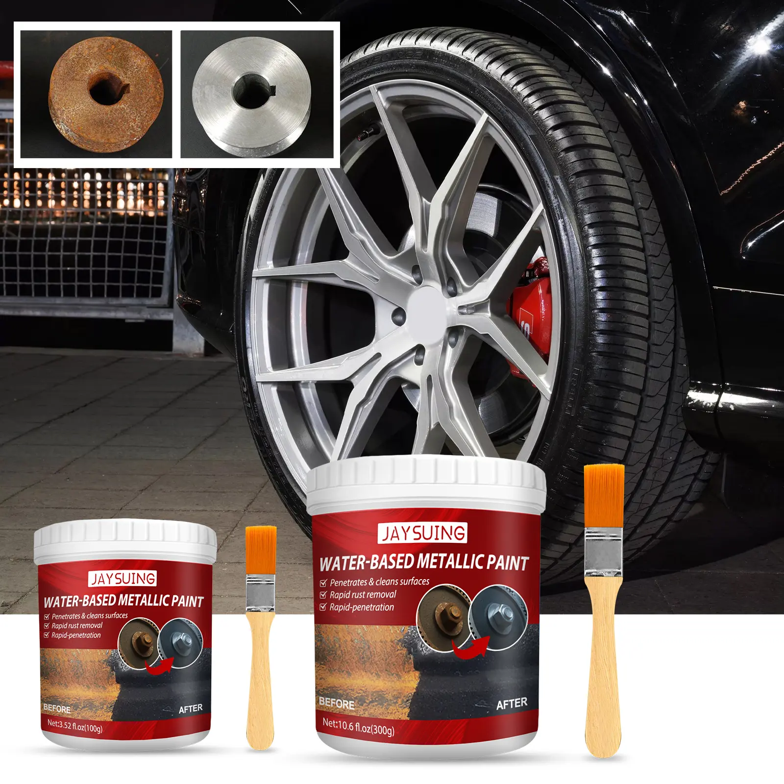 JAYSUING 100g Water-Based Metallic No-Sand Rust Converter Primer, Anti-Rust Coating for Cars & Radiators, Easy-Application DIY Metal Restoration Kit for Car Owners