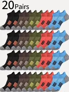20 Pairs Unisex Colorblock Sports Ankle Socks, Durable Low-Cut Breathable Sweat-Wicking, Comfortable Soft Gym Basketball Hiking Badminton, Moisture Wicking Socks