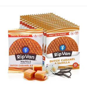 Rip Van Wafels Dutch Caramel & Vanilla Stroopwafels, Healthy Snacks, Non-GMO, Low Calorie, Low Sugar (3g), Office Snacks, Keto Friendly, 12 Count
