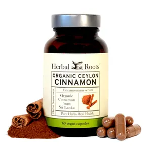 Herbal Roots Organic Ceylon Cinnamon Capsules | USDA Certified Organic - Non-GMO | 60 Organic Vegan Capsules