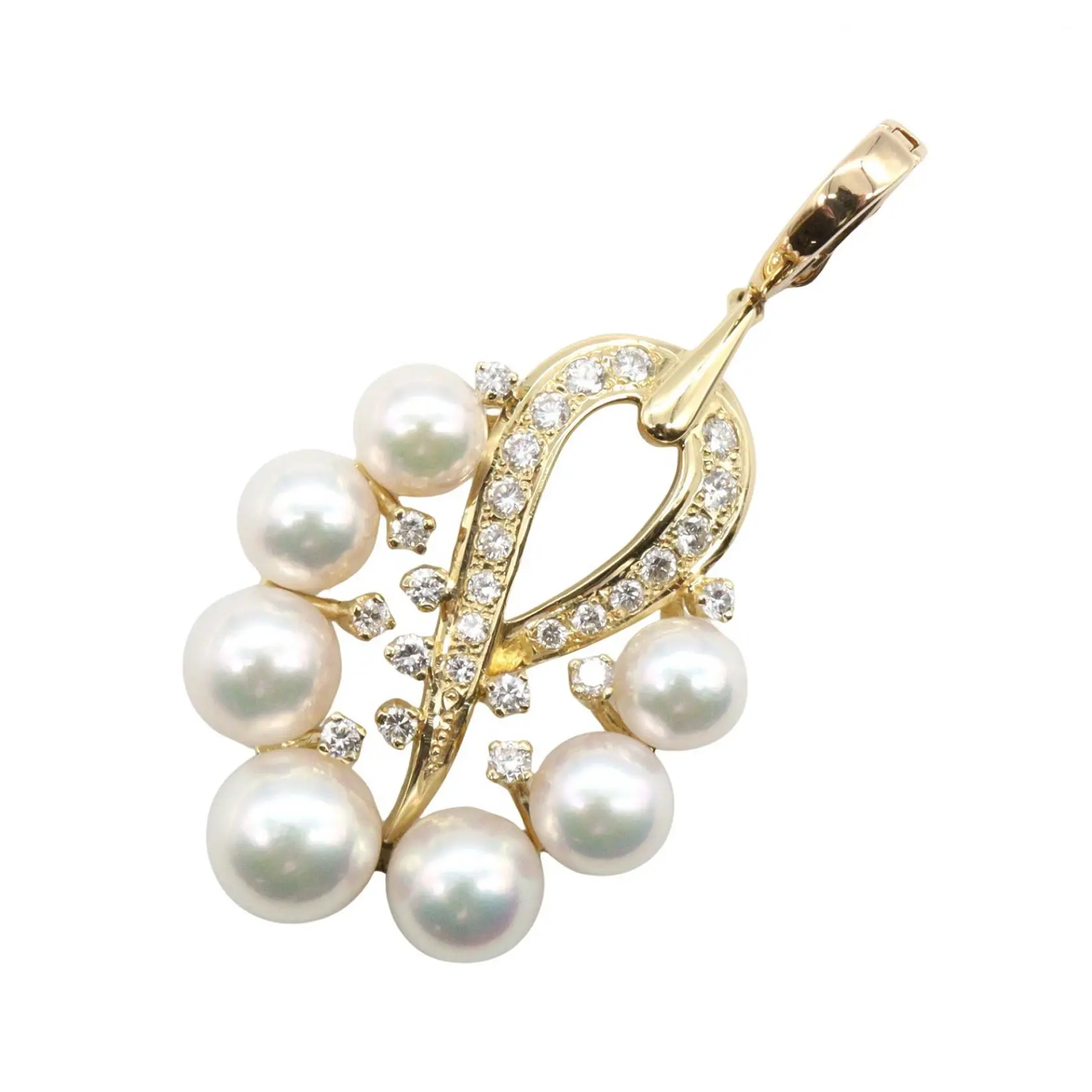 Pre-owned MIKIMOTO 18K Yellow Gold (Au750) Small Leather Goods Akoya Pearl Diamond Au750 Pendant