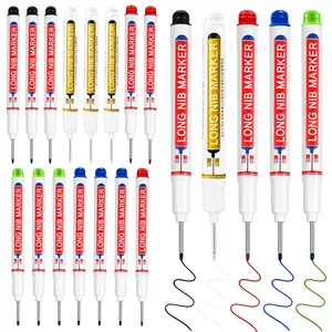 20 count Long Nib Marker 20mm Long  Deep Hole Marker Pens Deep Reach Permanent  Markers Marking Pen for Metal Drilling Construction Carpenter(Black,White,Blue,Red,Green)