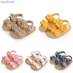 Baby girl pleated sandals - soft bottom non slip summer flat sandals with adjustable straps, baby walking shoes beach shoes (0-18M)