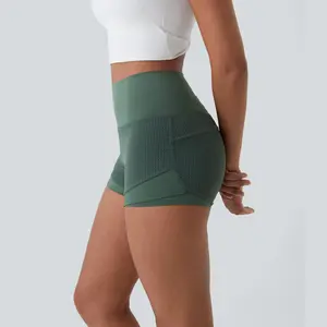 Halara High Waisted Mesh Back Waistband Pocket 2-in-1 Casual Shorts 2"