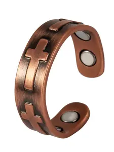 Men's Pure Copper Cross Ring, Adjustable Open Finger Band, Simple Unique Design, Fashion Accessory, Adjustable Rings