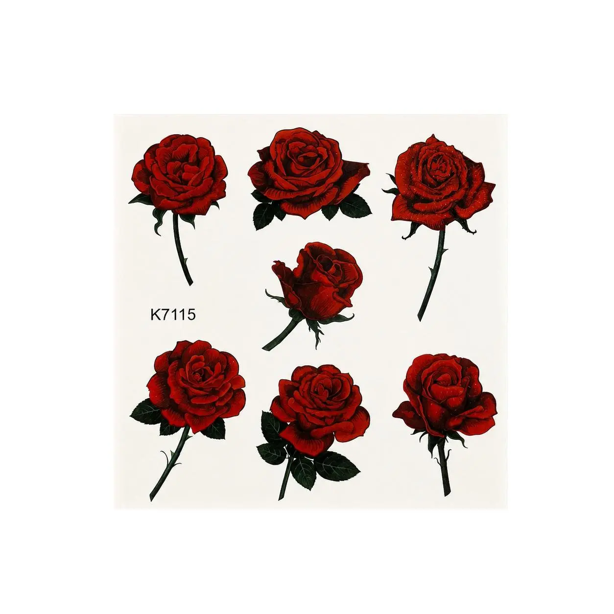 Red Rose Floral Temporary Tattoo Sheet