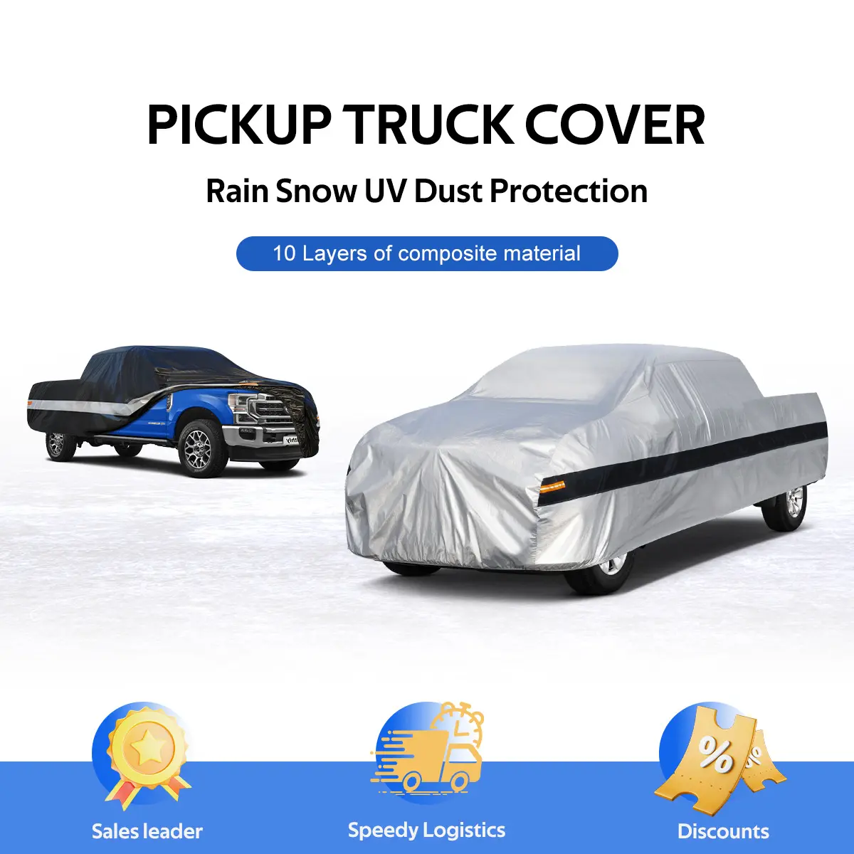 Holthly 10-Layer Waterproof Automotive Truck Bed Cover - Durable All-Weather Car Accessory, Vehicle Accessory with Waterproofing, UV Resistant, Easy Fold for Ford F150, Chevy Silverado, Dodge Ram 1500 - Rain, Snow, Dust Resistant, Great Father's Day Gift