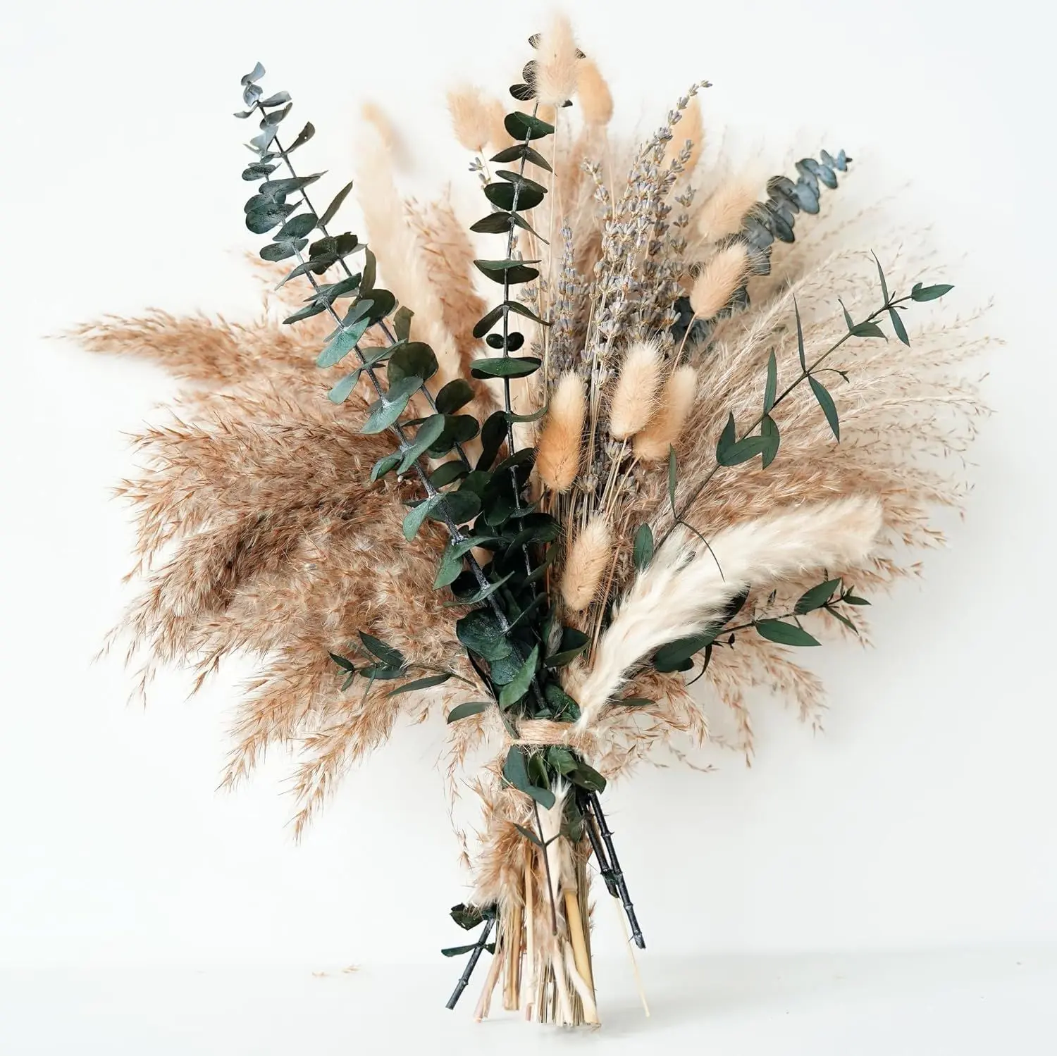 Green Pampas Grass Boho Bouquet - Exquisite Lavender, Eucalyptus Dried Flower Arrangement with Synthetic Fabric for Western Boho Decor, Wedding Table, DIY Anniversary Box Home Accents