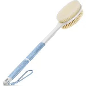 Back Scrubber Anti Slip for Shower,Shower Brush Long Handle with Stiff and Soft Bristles,Body Exfoliator for Bath or Dry Brush(Blue)