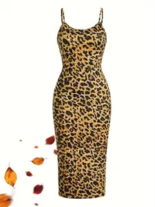 Women's Leopard Print Cami Dress, Fashion Casual Tight-fitting Dress for Daily Outdoor Wear, Women Dress for Summer
