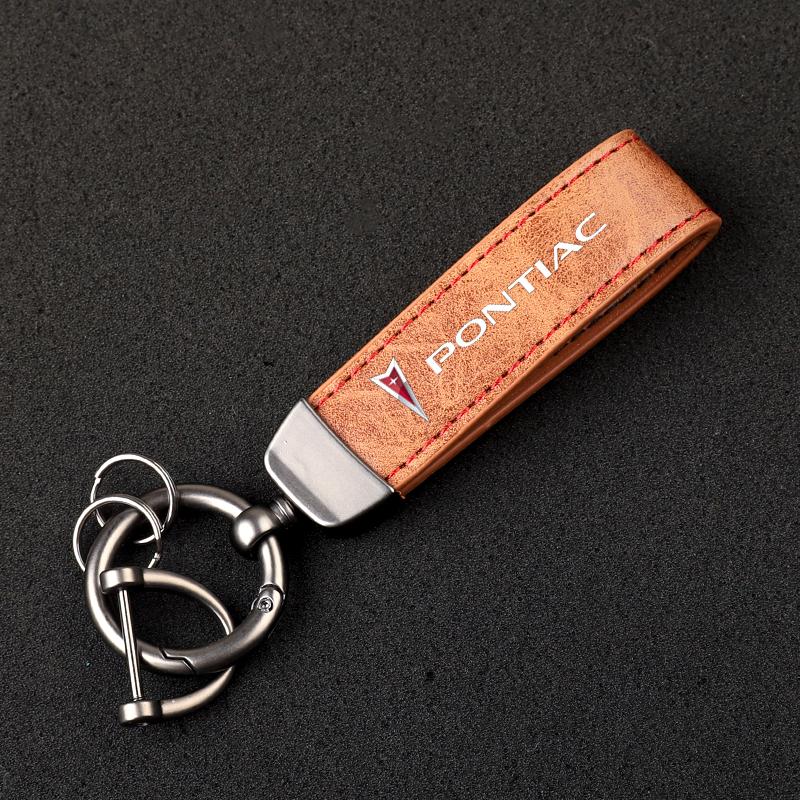 2026 New High-Grade Leather Car KeyChain 360 Degree Rotating Horseshoe Key Rings For Pontiac Car KeyChain Car Accessories Gifts