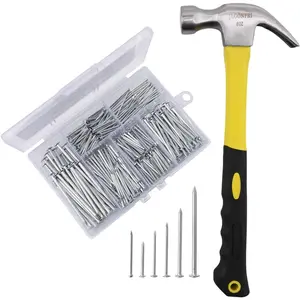 376pcs Hardware Assortment Kit With 2" Nails & 8oz Claw Hammer for Hanging Pictures, Finishing, Wall, Small, Wood Nails and Hammer