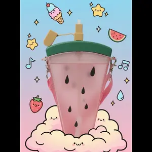Fun Watermelon Water Bottle - Colorful Design with Stylish Strap for On The Go Travel - Reusable Washable Tumbler Drinkware