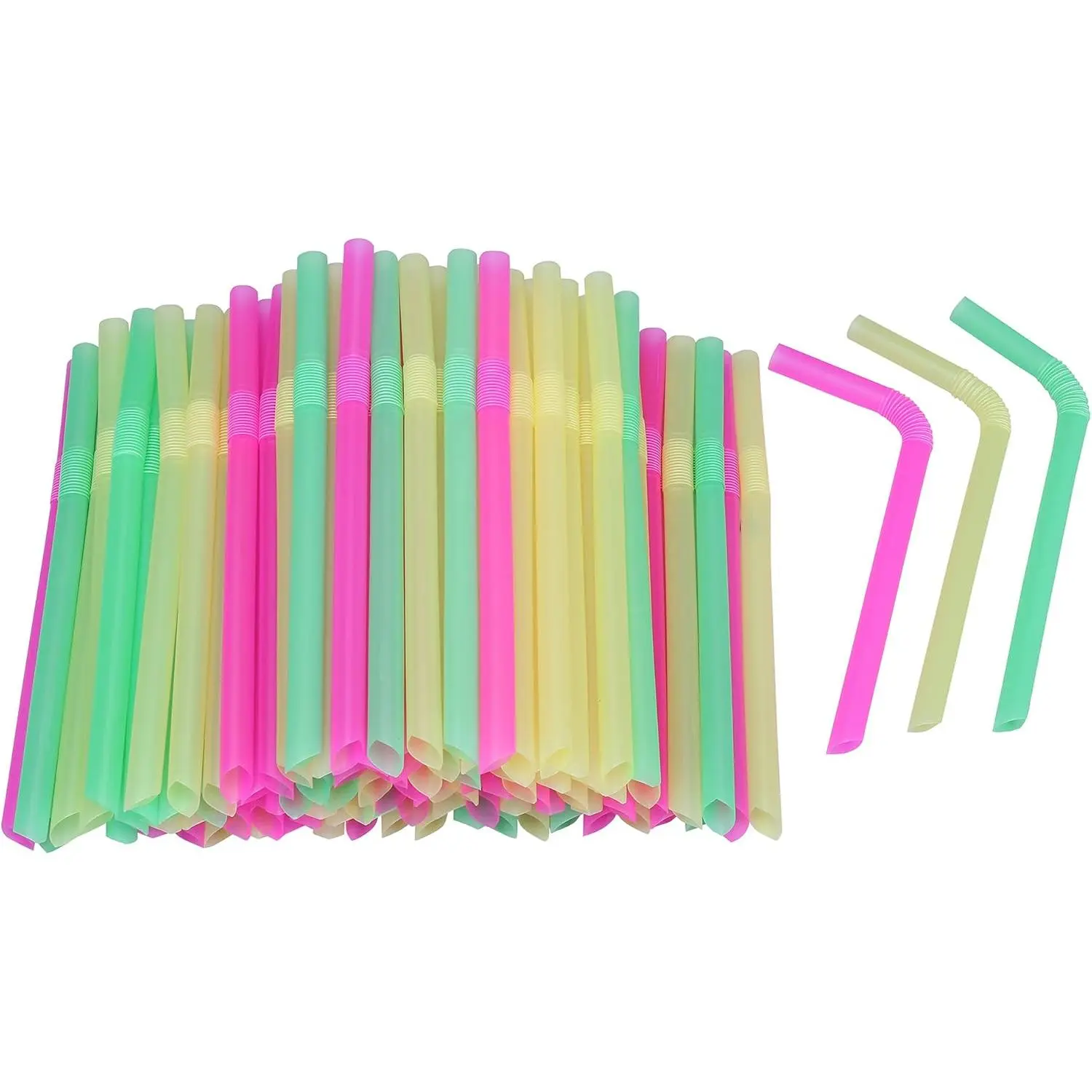 Flexible Smoothie Plastic Straws, 100 count Assorted Colors Large Bendable Disposable Milkshake Straws, Wide Bendy Boba Drinking Straws (0.47" Diameter and 8.26" long)