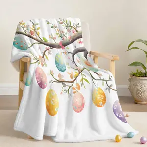 Easter Throw Blankets 30'' x 40'' Egg Floral Branch Flannel Blanket Leaves Plant Super Soft Cozy Fleece Blanket, Spring Decorative Blankets for Couch Bed Chair