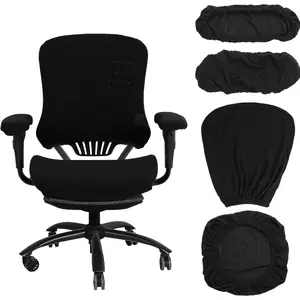 4 Pcs Office Chair Covers Set-Universal Protective Stretchable Chair Seat Covers, Desk Armrest Slipcovers, Pads & Office Cushion Backrest for Rotating (Black)