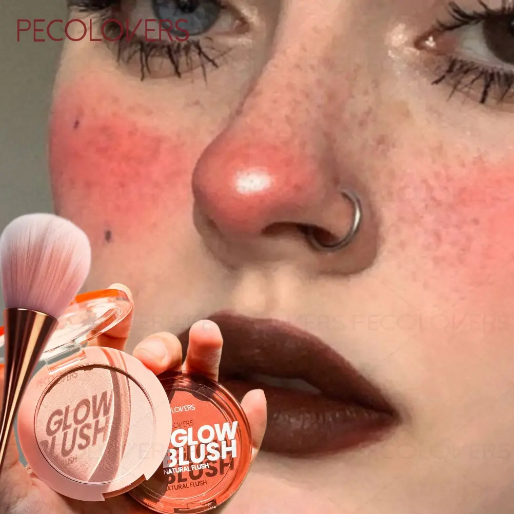 2PCS/SET Blush with Blush Brush- Nude Makeup, Soft Gradient Matte Finish, Vibrant Colors, Cheek Color with Soft , Peach, Coral Tones, Monochrome Blush Palette, Cheek Makeup Duo