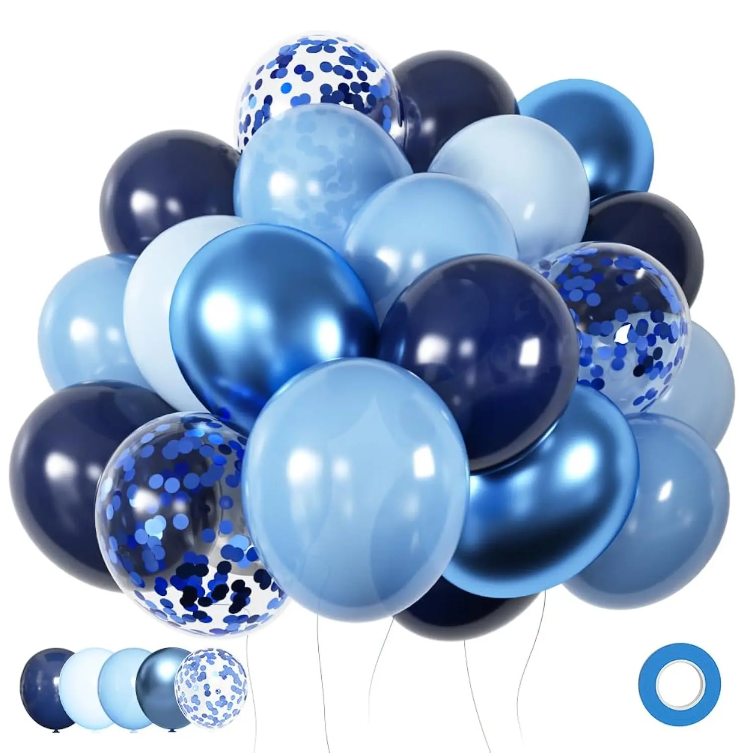 60-Piece Blue Metallic Chrome & Navy Balloon Set for Birthday, Baby Shower & Wedding Decor