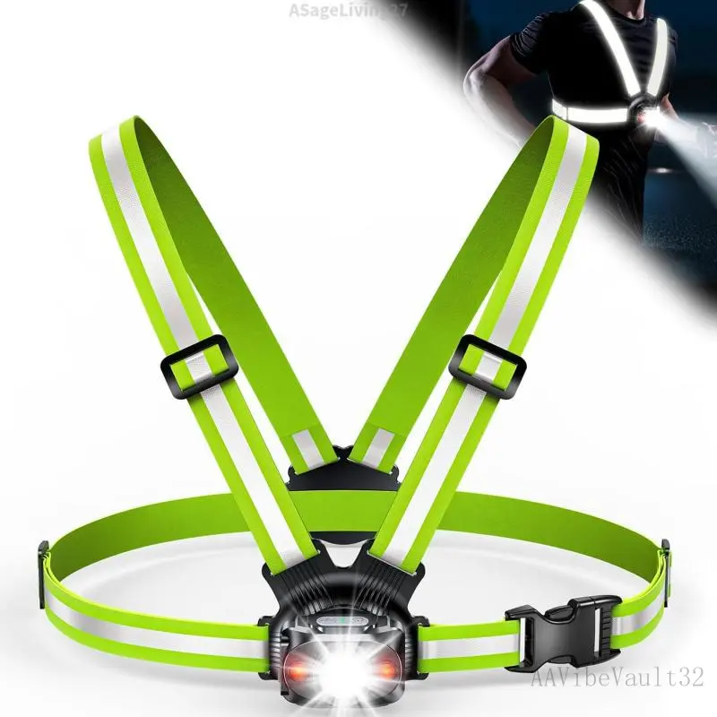 Running Lights for Runners, 500 Lumens 45 °       Adjustable Running Light with Dual-Reflective Straps, IPX4 Waterproof & USB Rechargeable Chest Light Vest for Night Walking/Cycling/JoggingASageLiving27AAVibeVault32