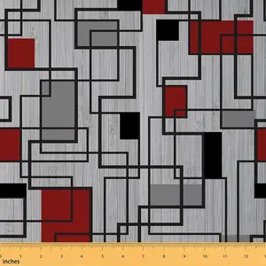 Geometric Fabric By The Yard,1 Yard,Textile Waterproof Fabric,Black Red Grey Stripe Line Upholstery Fabric,Modern Fabric