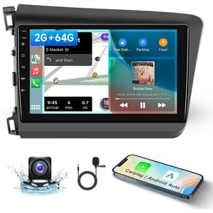Android Car Stereo for 【Honda Civic 2012 2013 2014 2015】 with Wireless Carplay & Android Auto, 2G+64G/4+64G 9 Inch Touch Screen Car Radio Bluetooth in-Dash GPS Navigation WiFi FM SWC Split Screen