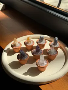 Natural Crystal Decorations Mini Potted Plant - Unique Handcrafted Terra Cotta Pots with Genuine Stones for Home Decor