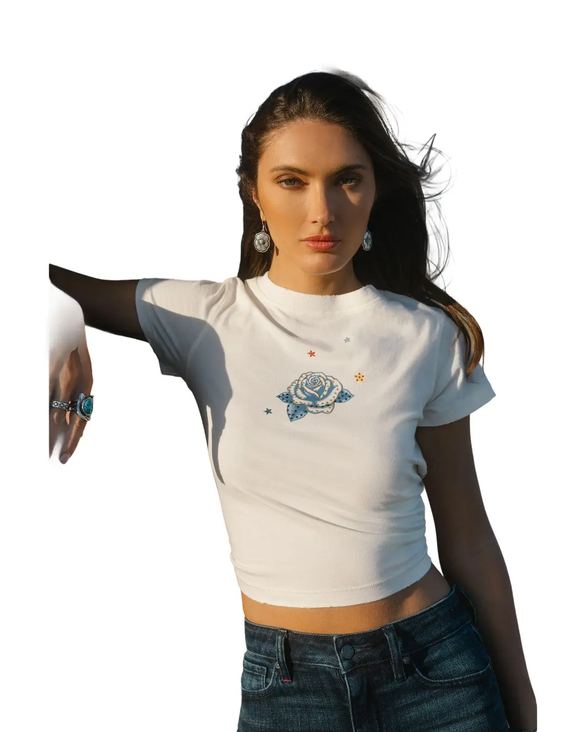 Idyllwind Women's Women'S Rhinestone Rose Short Sleeve Cropped Graphic Tee - Iwsu25k21-Iv