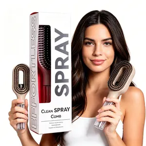 Multifunctional Spray Hair Comb Transparent Hollow Out Handle Mist Spray Styling Tool Reusable Water Spray Detangler Brush Portable Hairdressing Accessory For Home Salon Daily Hair Care