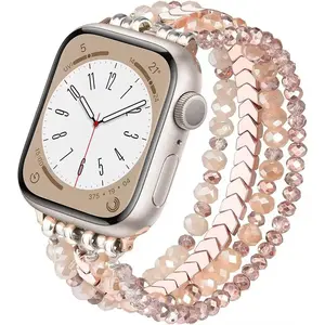 Bracelet Beaded Compatible with Apple Watch Band Series 8/7/6/5/4/3/2/1 SE 38mm 40mm 41mm 42mm 44mm 45mm, Cute Handmade Fashion Elastic Stretchy iWatch Bands for Women