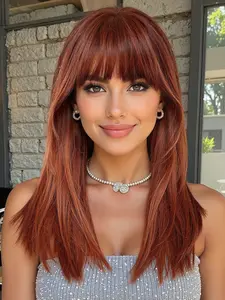 18 Inch Medium Length Wig with Bangs, Synthetic Hair for All Seasons, Perfect for Daily Wear and Special Occasions, Synthetic Machine Wigs