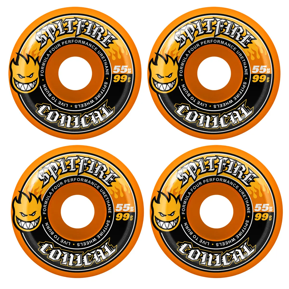 Spitfire Skateboard Wheels 55mm F4 99A Team Conical Colors Orange