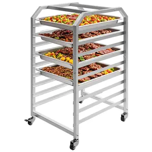 9-Tier Bread Rack Baking Tray Stand - Commercial Stainless Steel Baking Rack with Braking Wheels - Push-Type Bread Tray Food Cart - Ideal for Kitchen/Restaurant