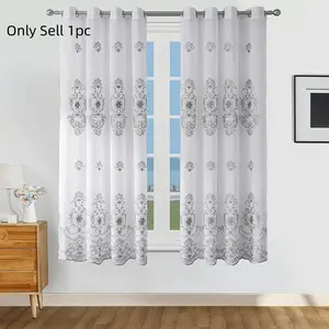 1pc European Style Embroidered Sheer Drapes, Soft Light Control, Privacy Protection, Top Ring Curtain for Living Room Bedroom