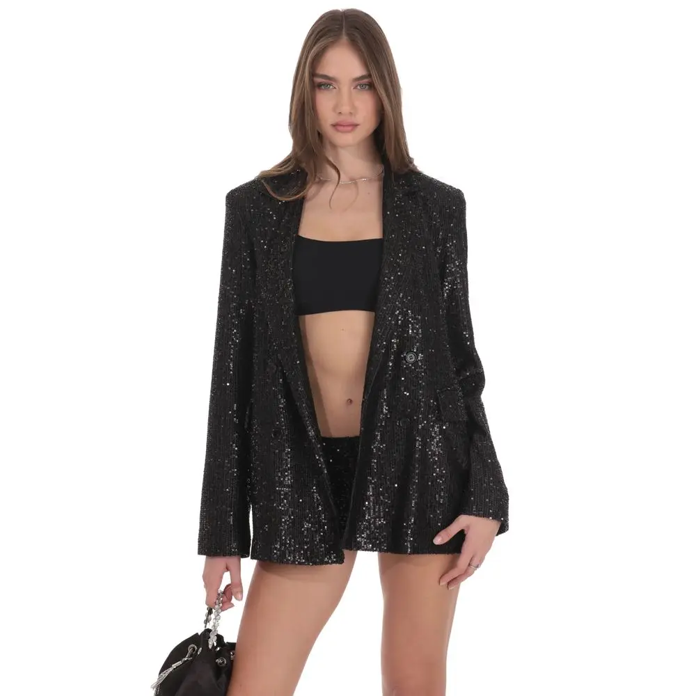 Double Breasted Sequin Blazer in Black