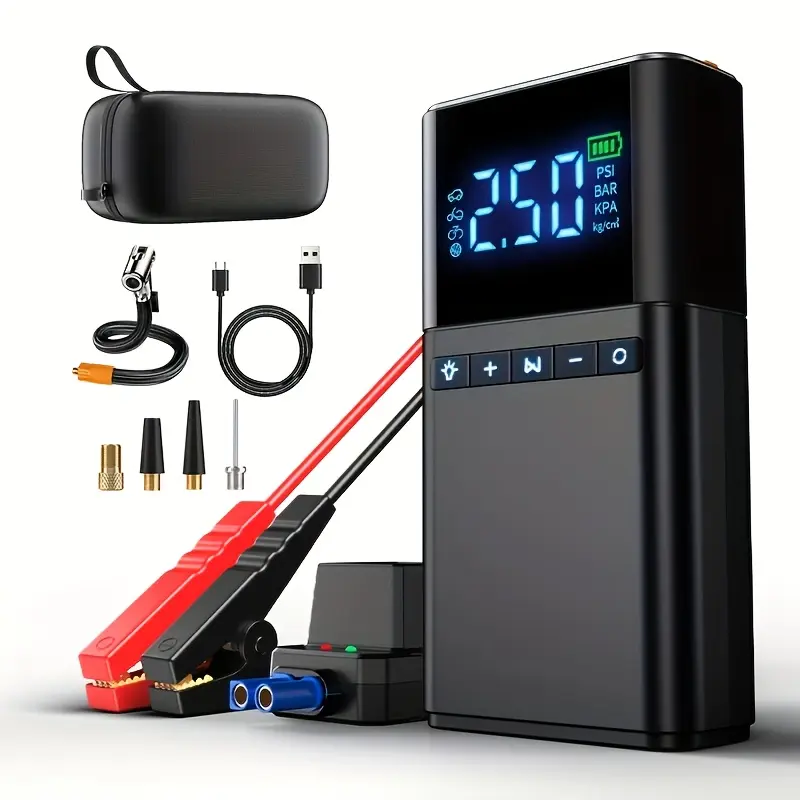10-in-1 Portable Car Battery Jump Starter with Air Compressor, 3500A 160PSI Portable Car Jumper Starter (All Gas 12L Diesel), 12V Jump Box Car Battery Jump Starter with Jumper Cables, Lights