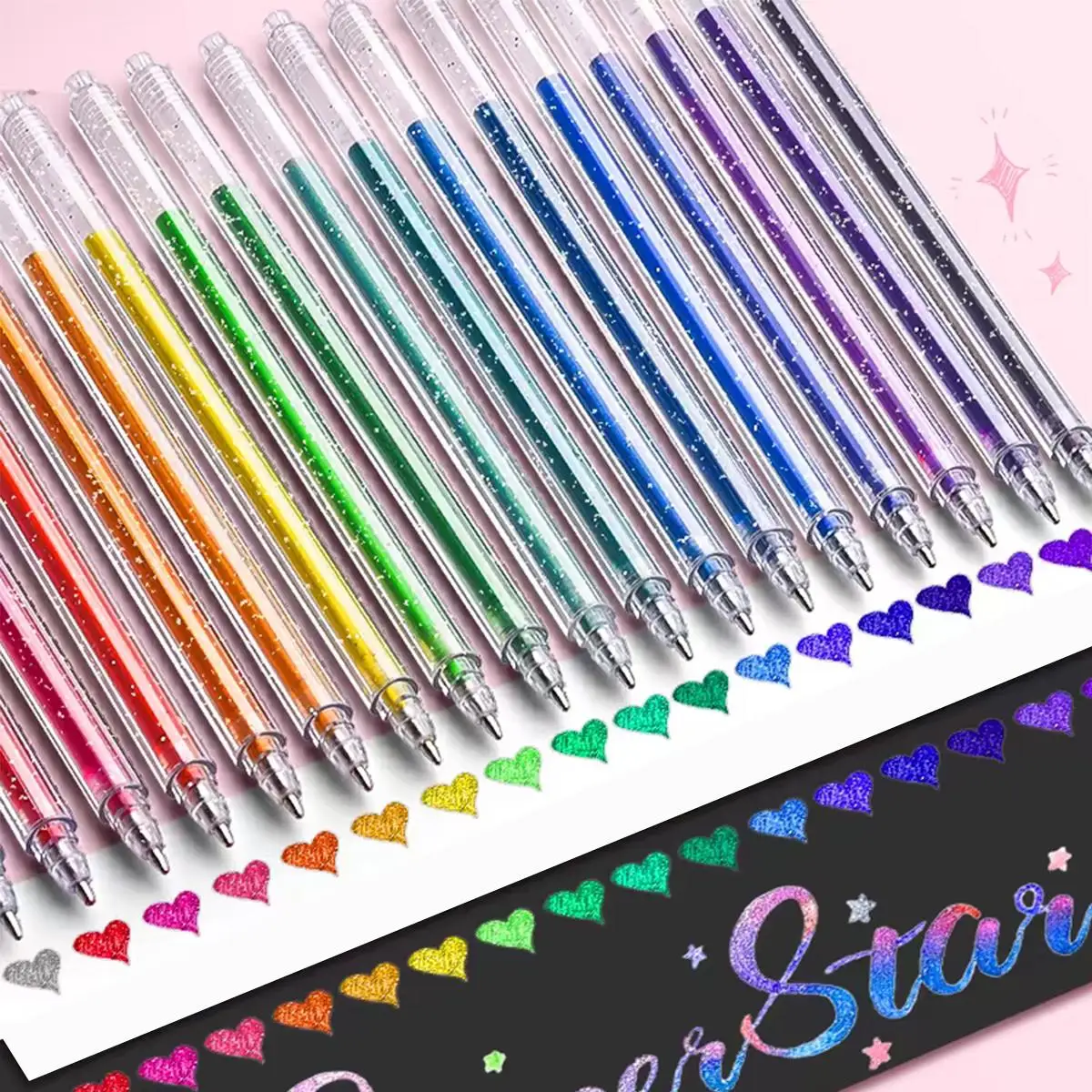 Glitter Gel Pen, 1.0mm Metal Glitter Colored Ballpoint Pen, Writing Stationery for School & Office