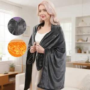 USB Portable Heated Blanket (150 * 50cm), Heated Throw Blanket without Battery, 3 Heat Settings, Portable Heated Shawl, Soft Fleece, Zipper Design for Outdoor & Home