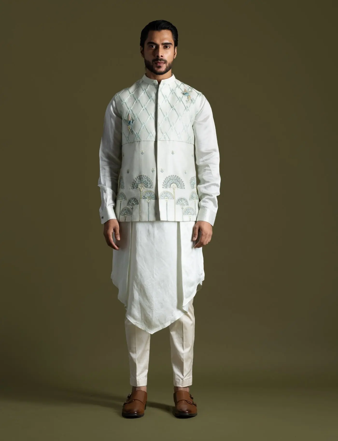 Ice blue nehru jacket and kurta set