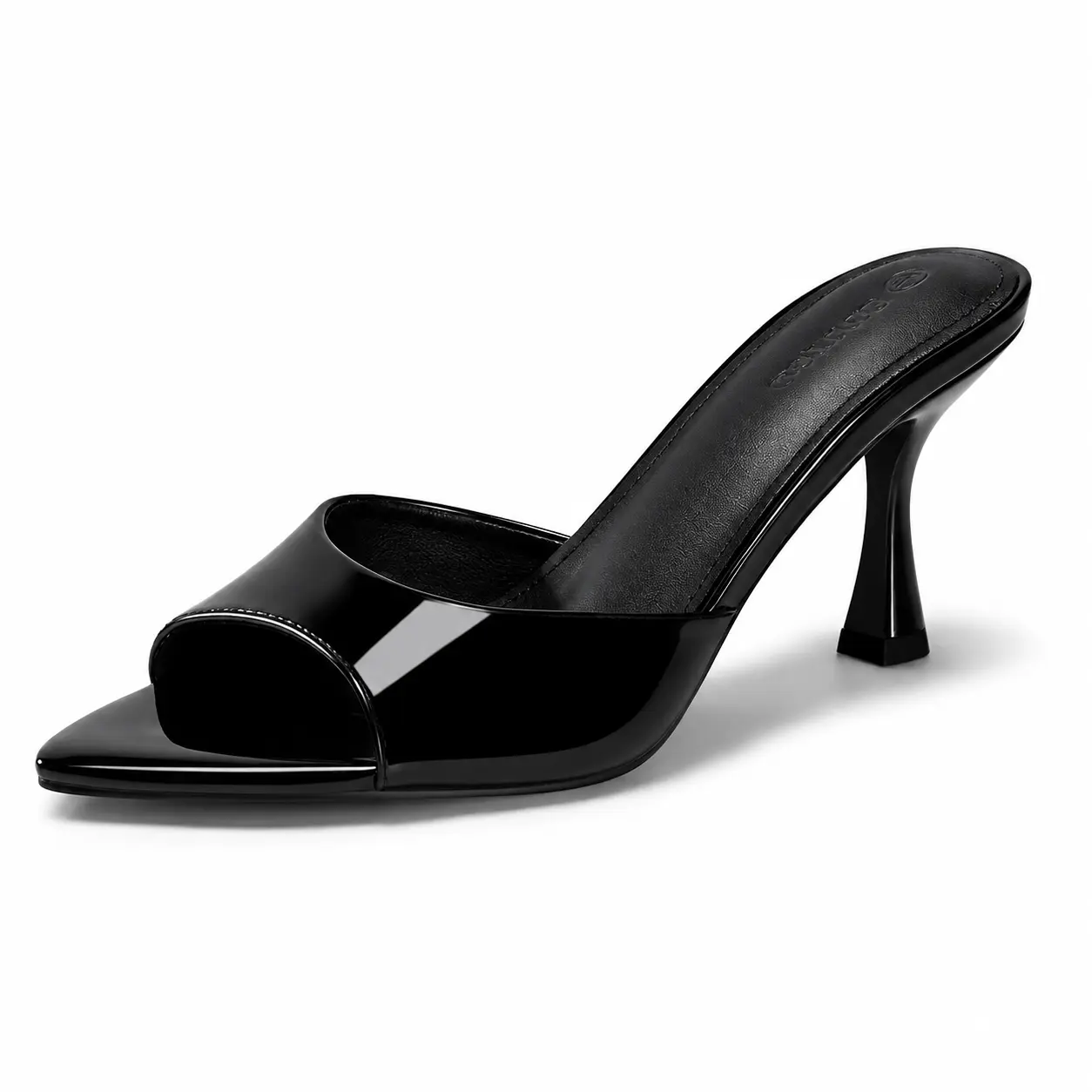 Coutgo Womens Heeled Mules Pointed Peep Toe High Heels Slip On Backless Mule Sandals Dress Shoes