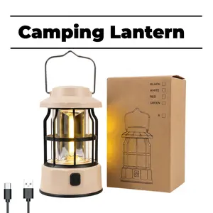 Rechargeable LED Camping Lantern, Portable Warm-Light Tent Lamp with 3 Brightness Modes, Stainless Steel Handle, USB-Powered for Outdoor Glamping & Survival